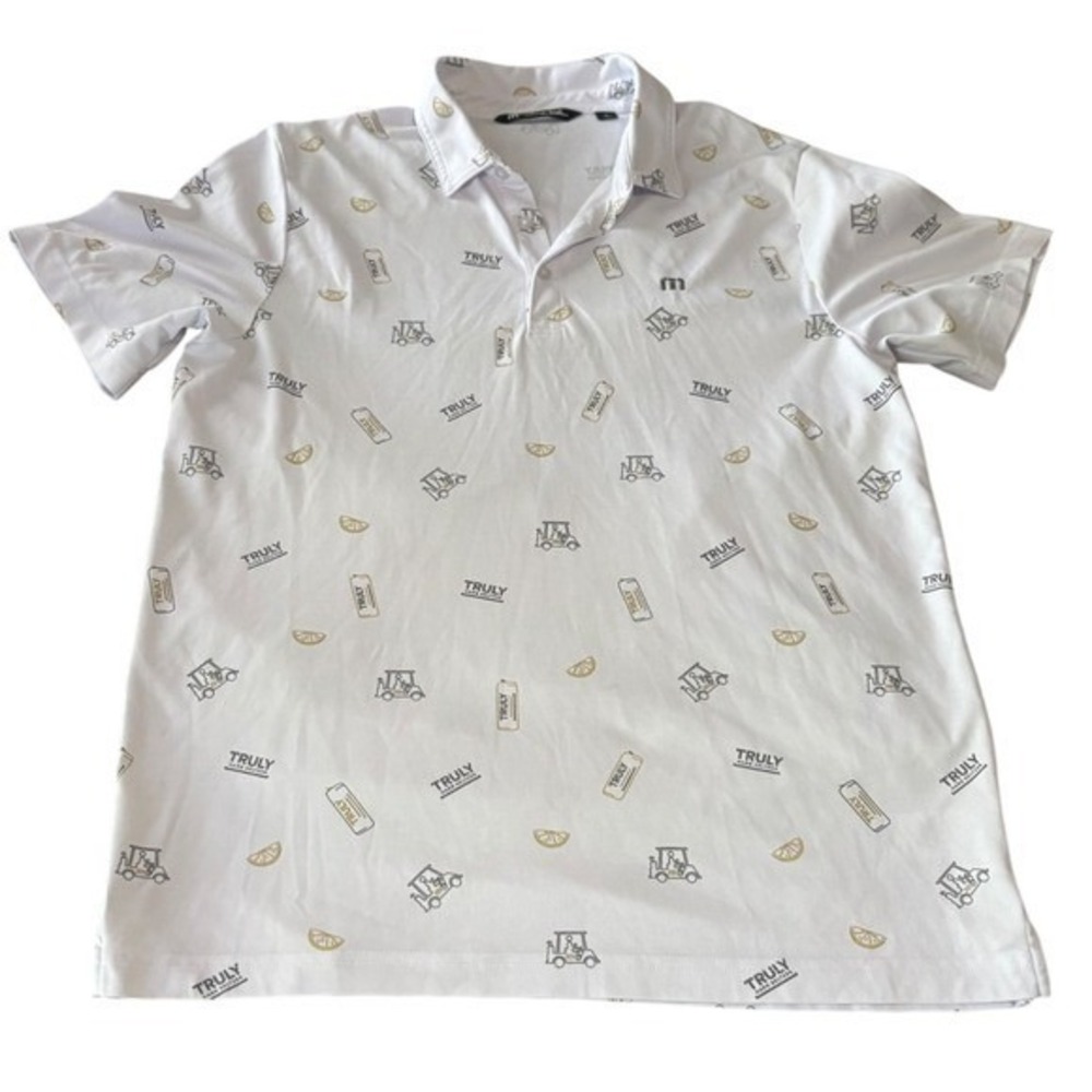 Travis Mathew Truly Hard Seltzer Golf Polo Shirt Large White All Over Print Men